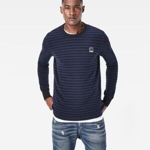 G-Star RAW Classic Bound Sweater in Black and Navy Stripe Size XXL